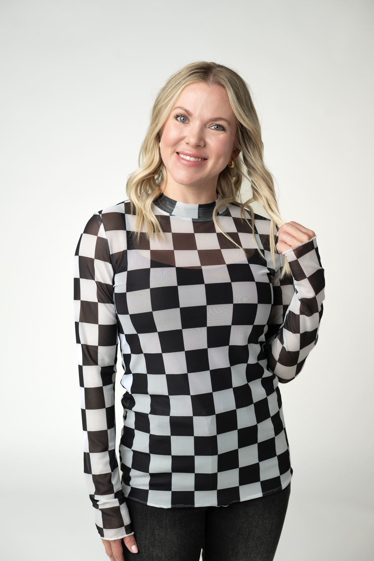IN STOCK Blair Mesh Long Sleeve Top - Black and White Checkers FINAL SALE