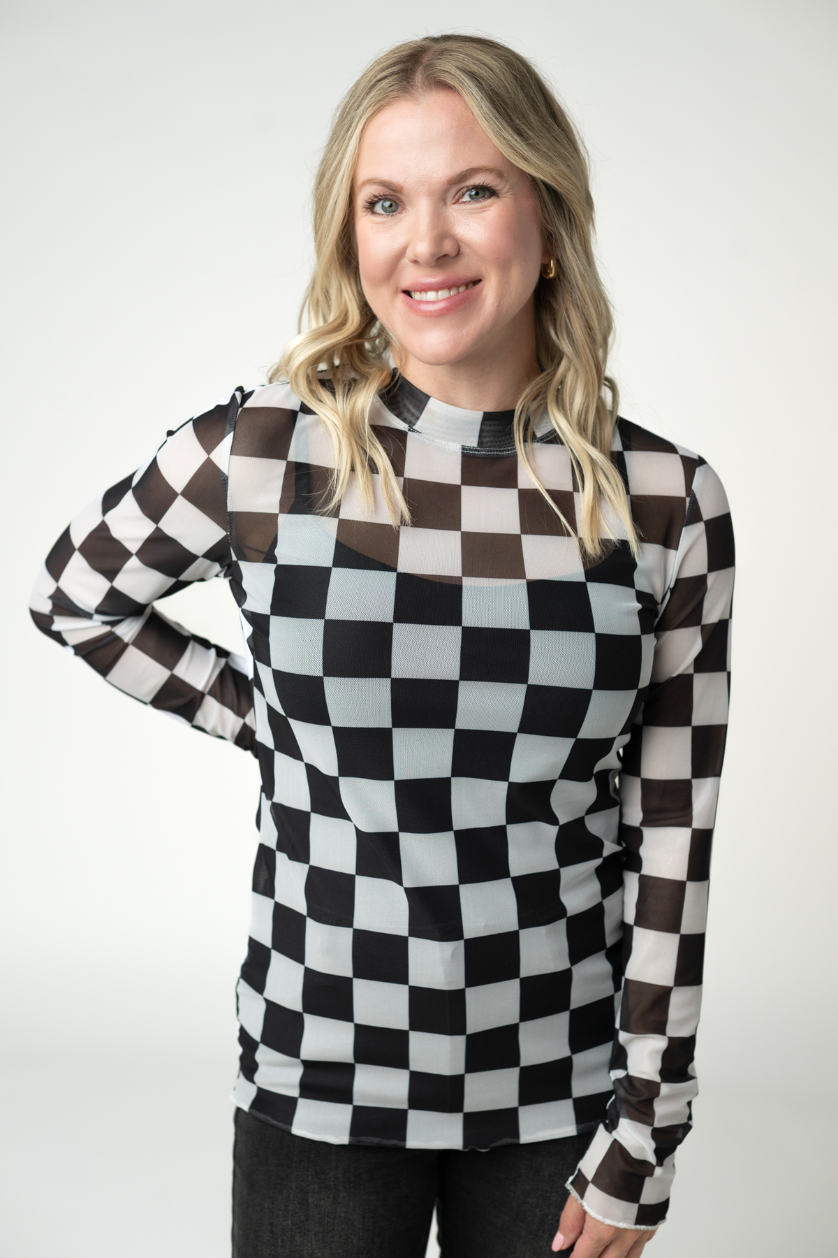 IN STOCK Blair Mesh Long Sleeve Top - Black and White Checkers FINAL SALE