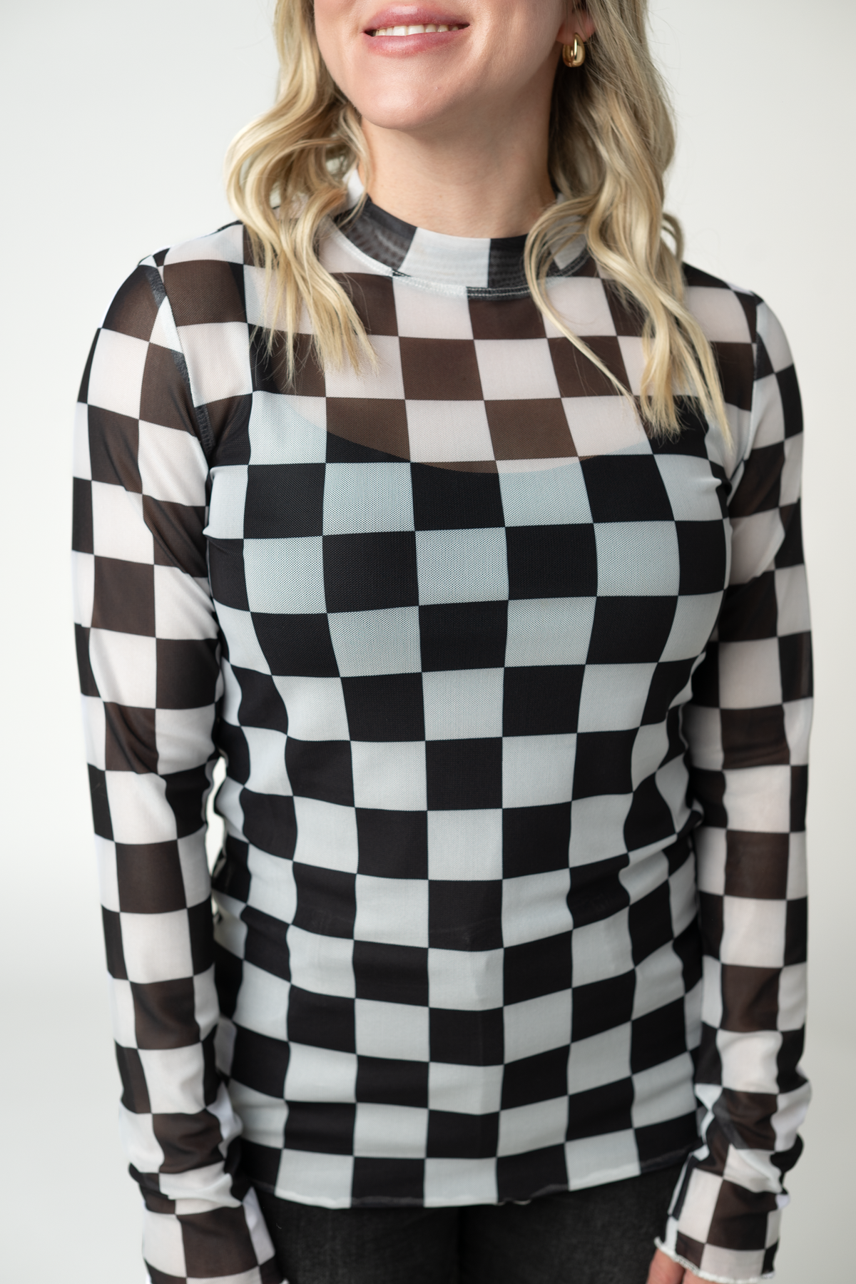 IN STOCK Blair Mesh Long Sleeve Top - Black and White Checkers FINAL SALE