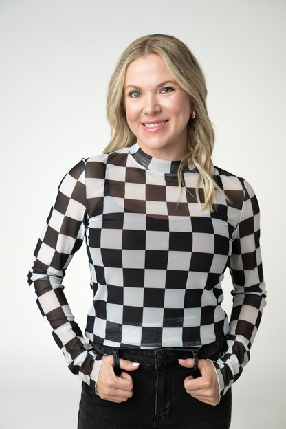 IN STOCK Blair Mesh Long Sleeve Top - Black and White Checkers FINAL SALE