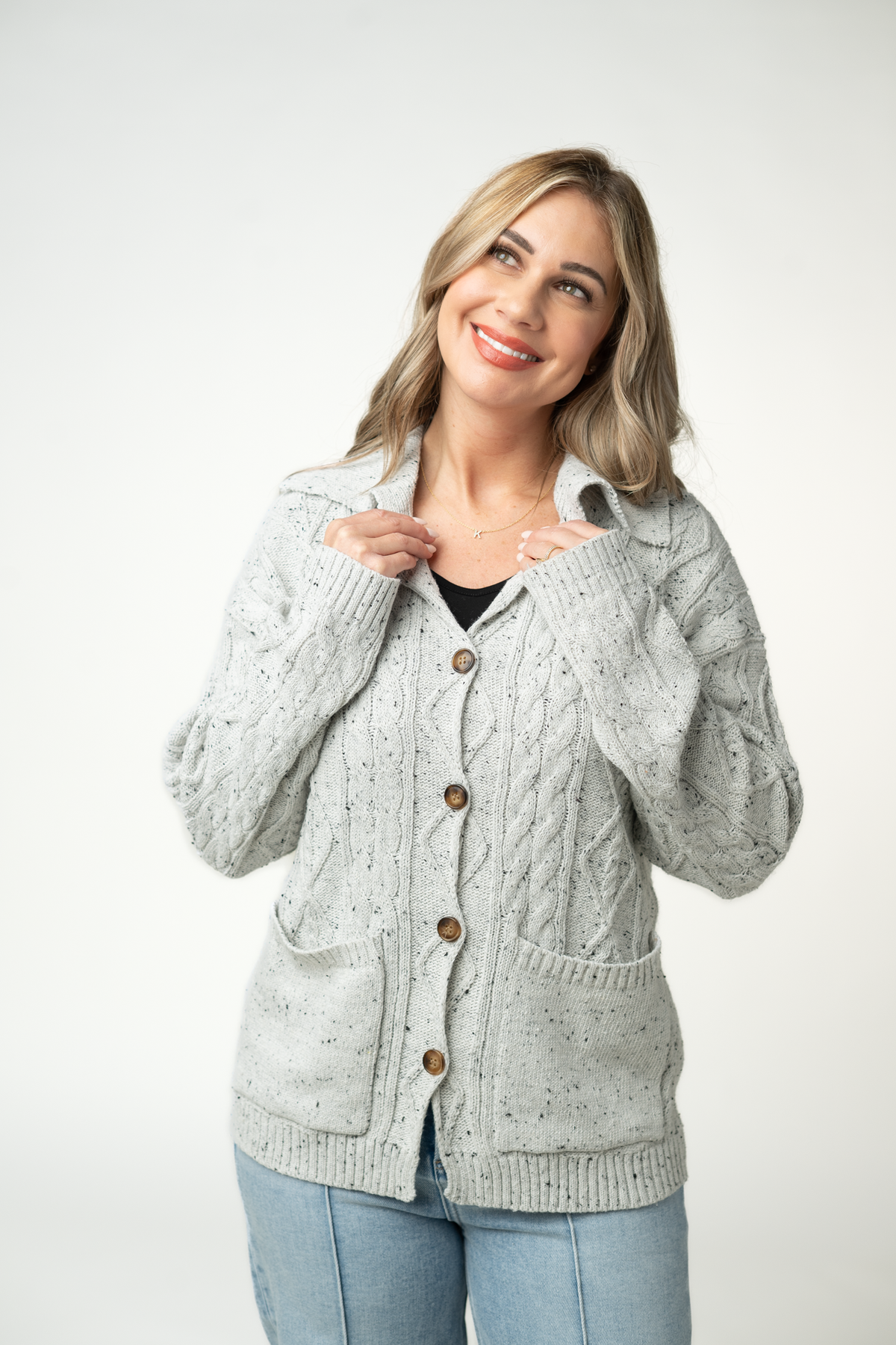 IN STOCK Confetti Dot Cable Cardigan Jacket - Grey