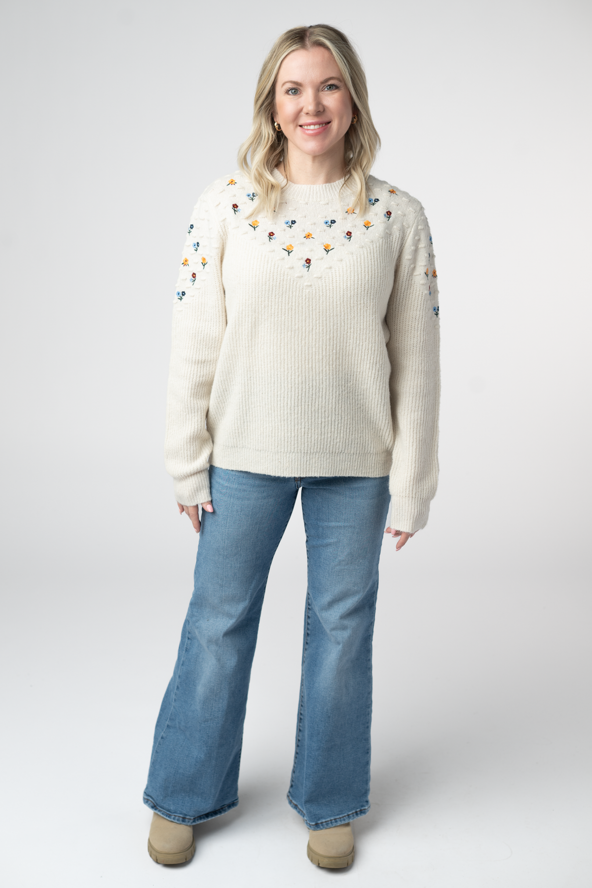 IN STOCK Micro Flower Sweater - Ivory FINAL SALE