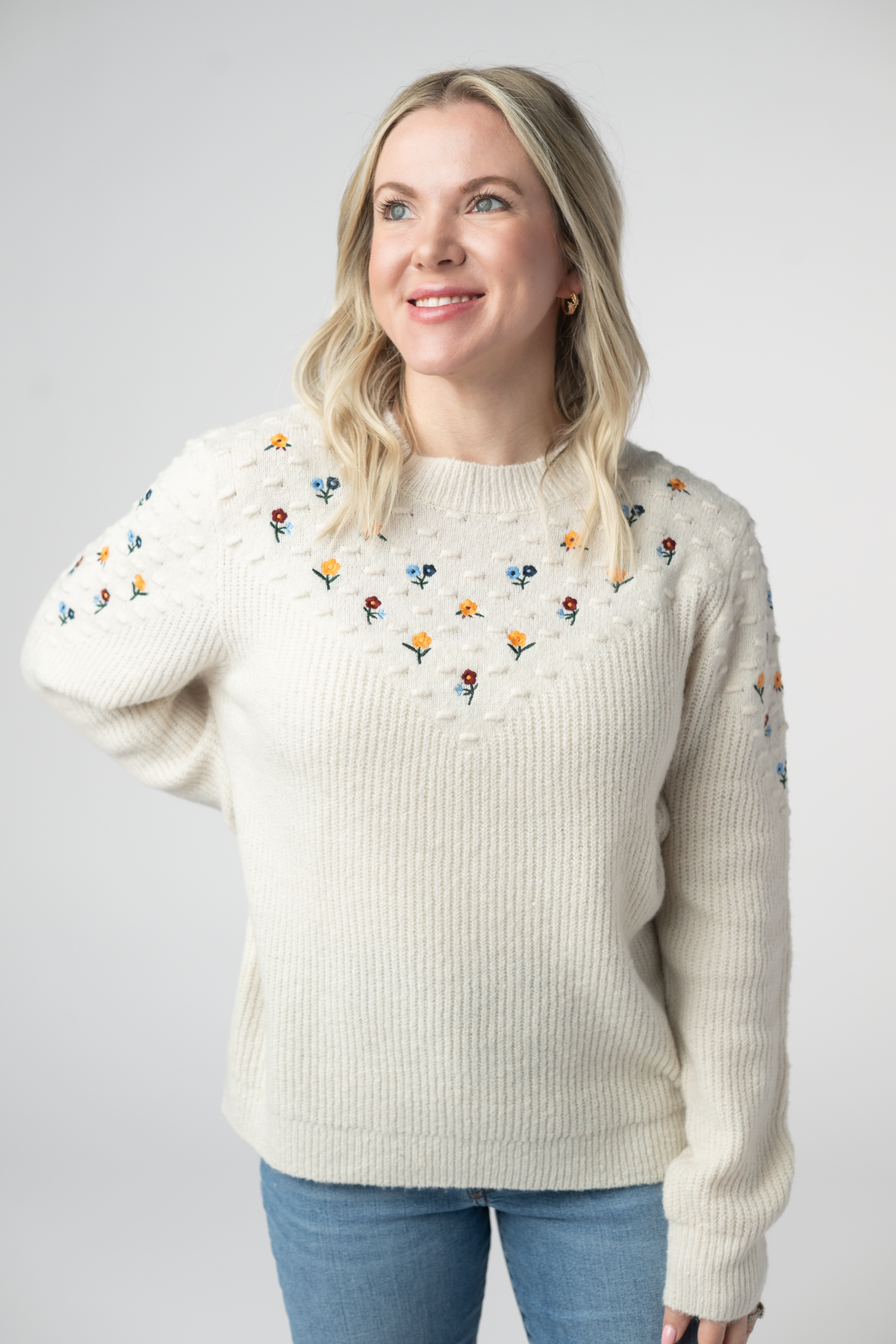 IN STOCK Micro Flower Sweater - Ivory FINAL SALE