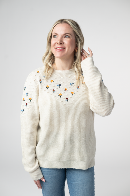 IN STOCK Micro Flower Sweater - Ivory FINAL SALE