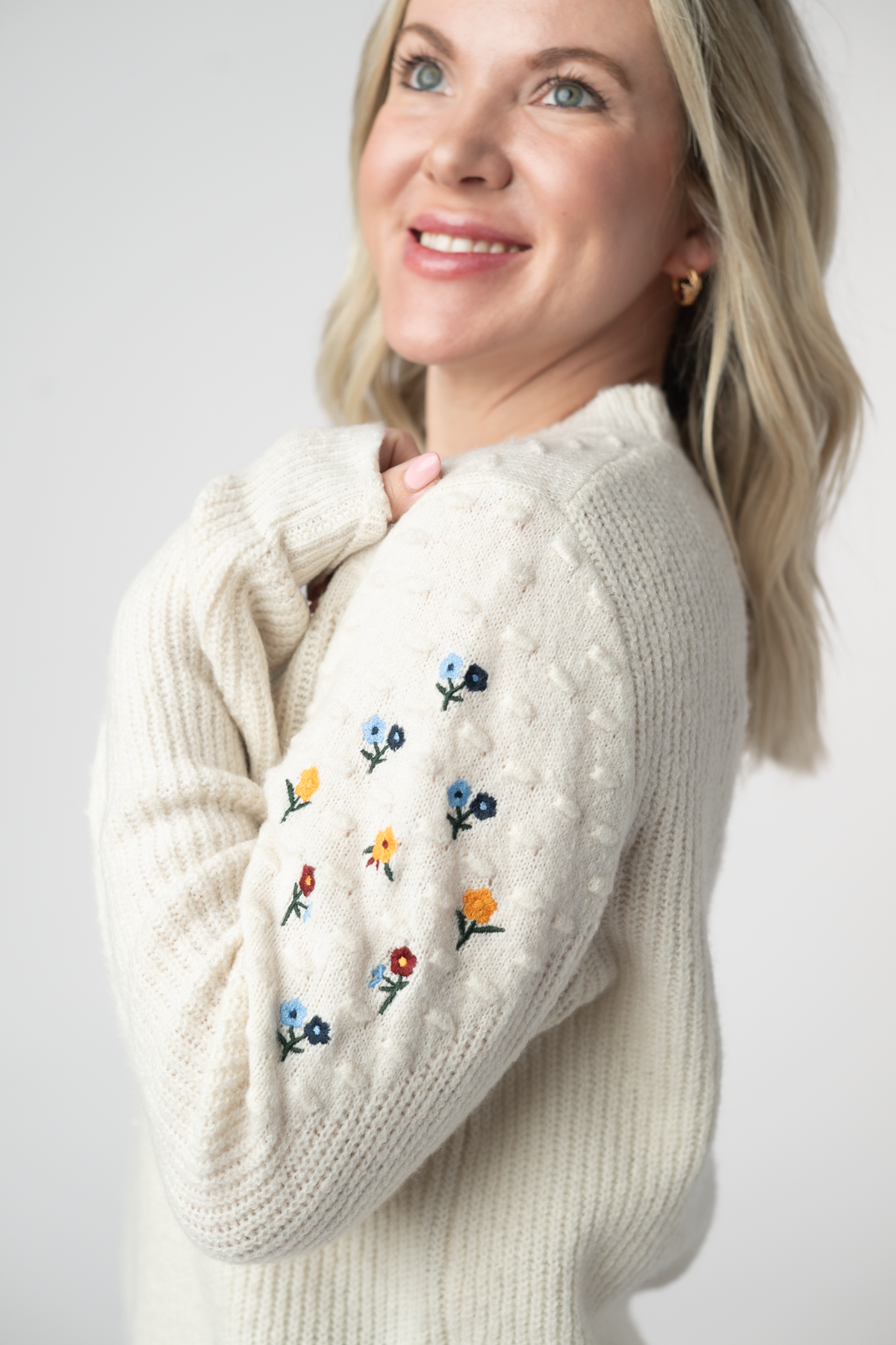 IN STOCK Micro Flower Sweater - Ivory FINAL SALE