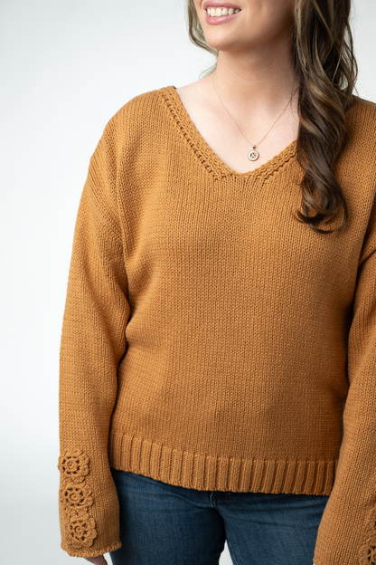 IN STOCK Crochet Sleeve Top - Camel FINAL SALE