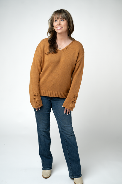 IN STOCK Crochet Sleeve Top - Camel FINAL SALE