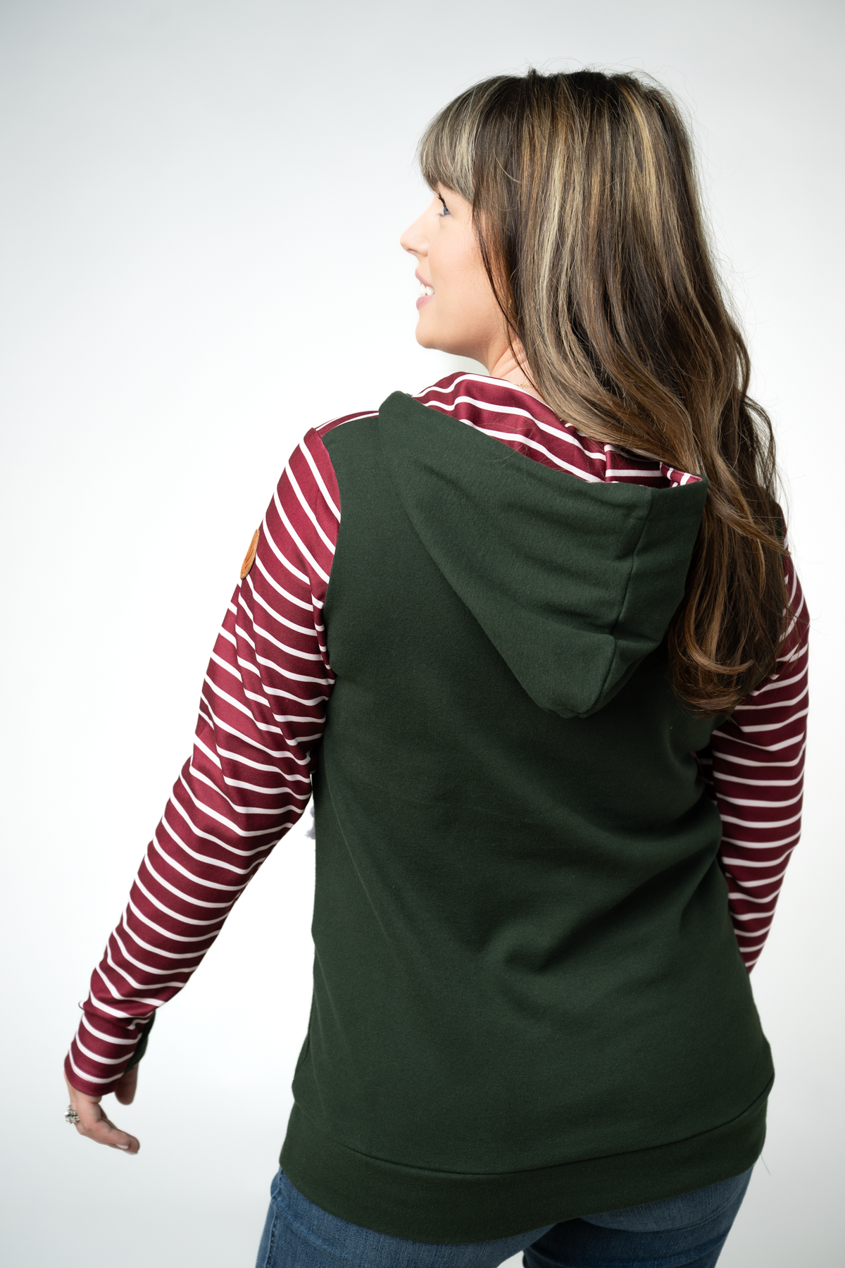 IN STOCK Soft Classic HalfZip Hoodie - Evergreen and Burgundy Stripes FINAL SALE