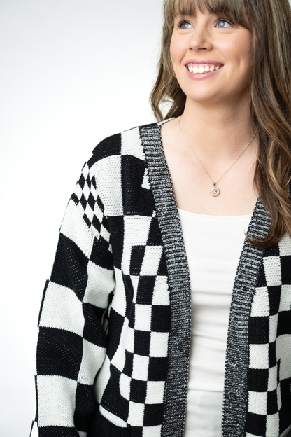 IN STOCK Long Checkered Pocket Cardigan - Black and White FINAL SALE