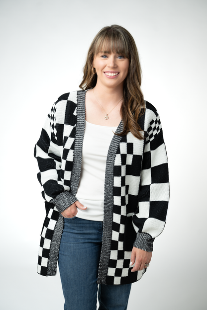IN STOCK Long Checkered Pocket Cardigan - Black and White FINAL SALE