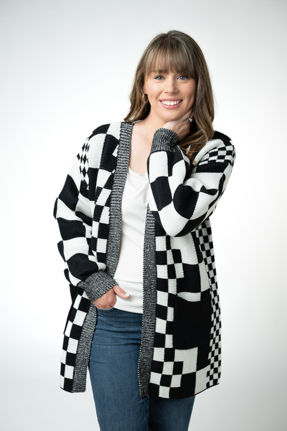 IN STOCK Long Checkered Pocket Cardigan - Black and White FINAL SALE