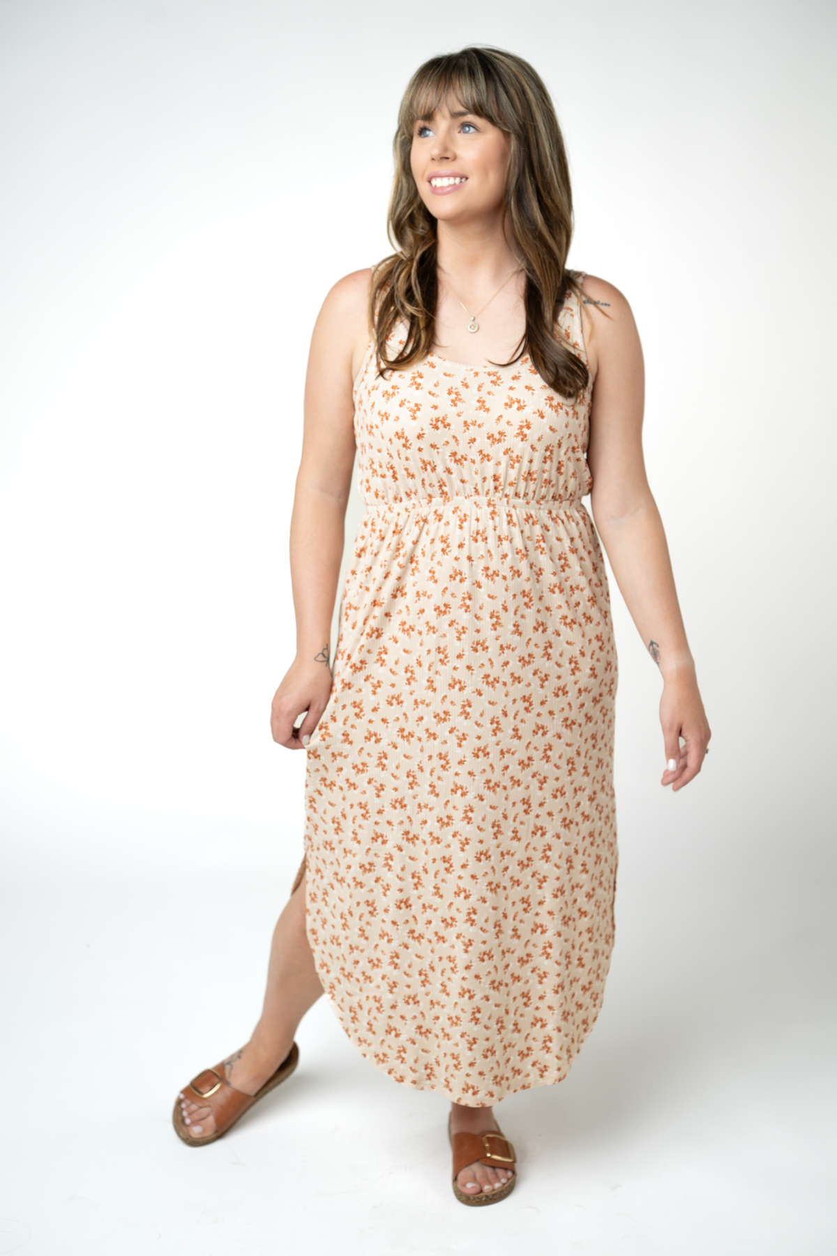 IN STOCK Reagan Ribbed Midi Dress - Sand and Rust Floral FINAL SALE