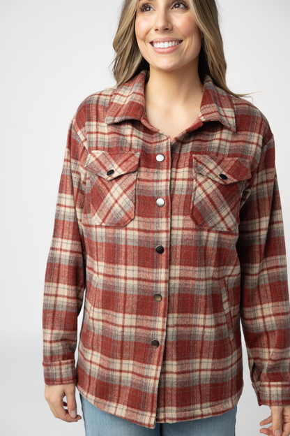 IN STOCK Norah Shacket - Brick Plaid FINAL SALE