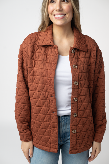 IN STOCK Geometric Button Down Jacket - Rust FINAL SALE