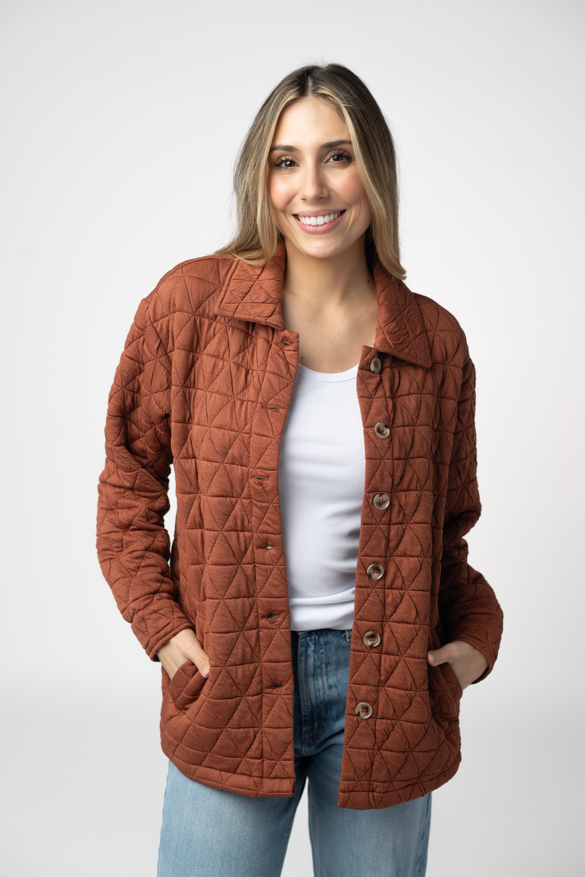 IN STOCK Geometric Button Down Jacket - Rust FINAL SALE
