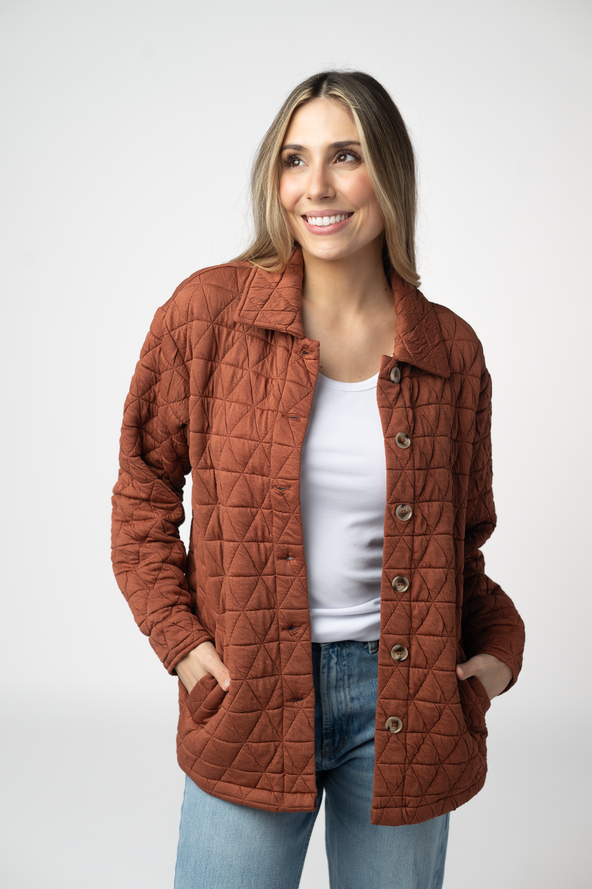 IN STOCK Geometric Button Down Jacket - Rust FINAL SALE