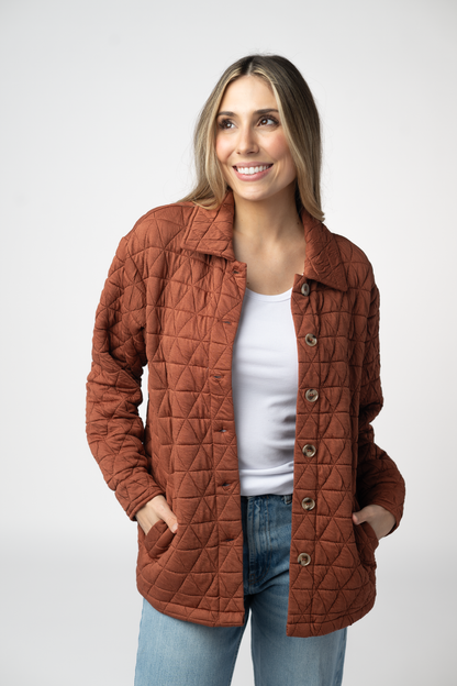 IN STOCK Geometric Button Down Jacket - Rust FINAL SALE