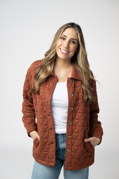 IN STOCK Geometric Button Down Jacket - Rust FINAL SALE