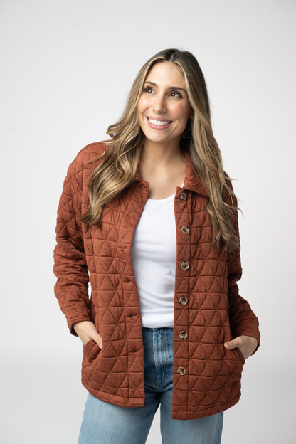 IN STOCK Geometric Button Down Jacket - Rust FINAL SALE