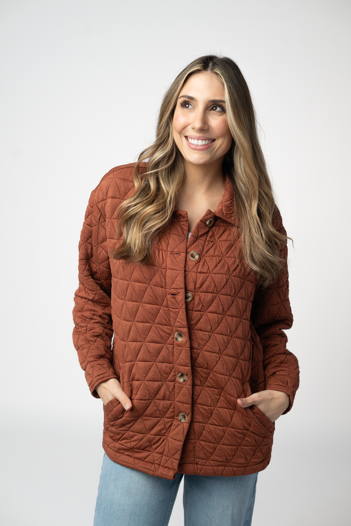 IN STOCK Geometric Button Down Jacket - Rust FINAL SALE