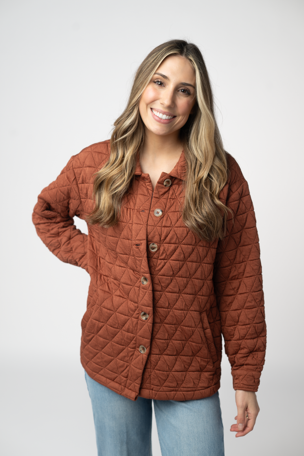 IN STOCK Geometric Button Down Jacket - Rust FINAL SALE