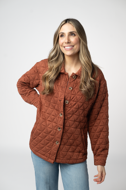 IN STOCK Geometric Button Down Jacket - Rust FINAL SALE