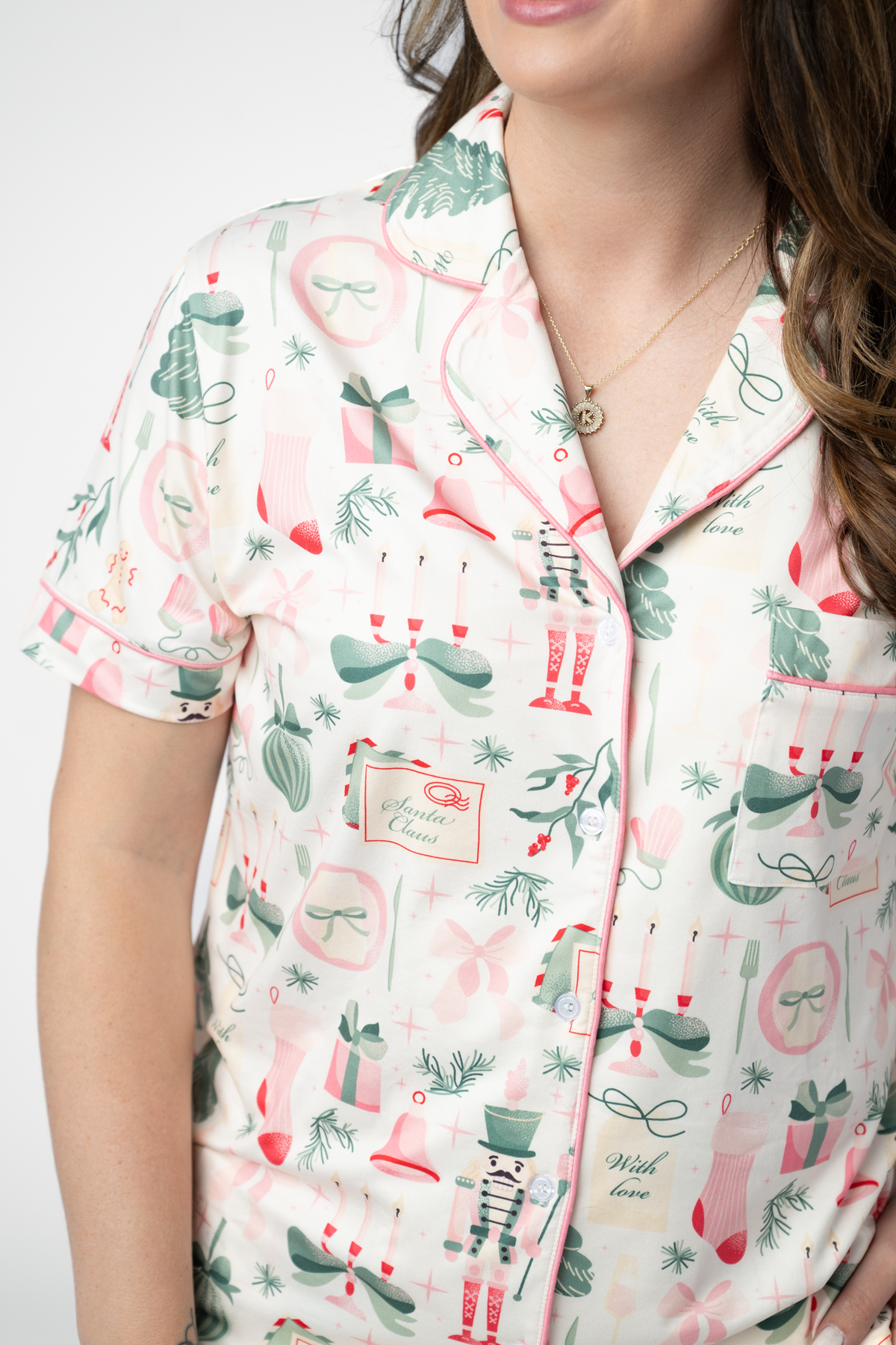 IN STOCK Brooke Top and Shorts Pajama Set - Pink Pine Noel