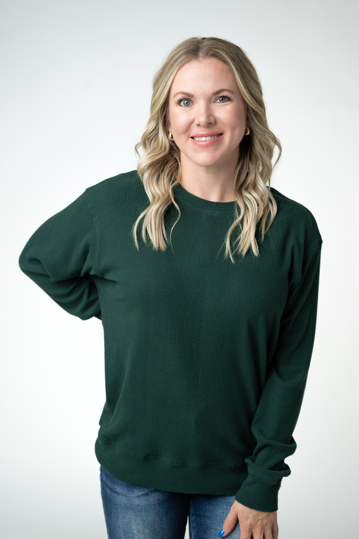 IN STOCK Corrine Ribbed Pullover Top - Evergreen