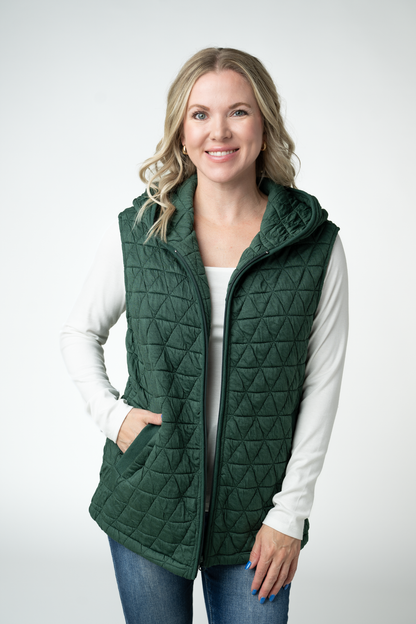 IN STOCK Heather Geometric Hooded Vest - Forest Green