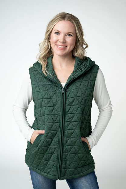 IN STOCK Heather Geometric Hooded Vest - Forest Green
