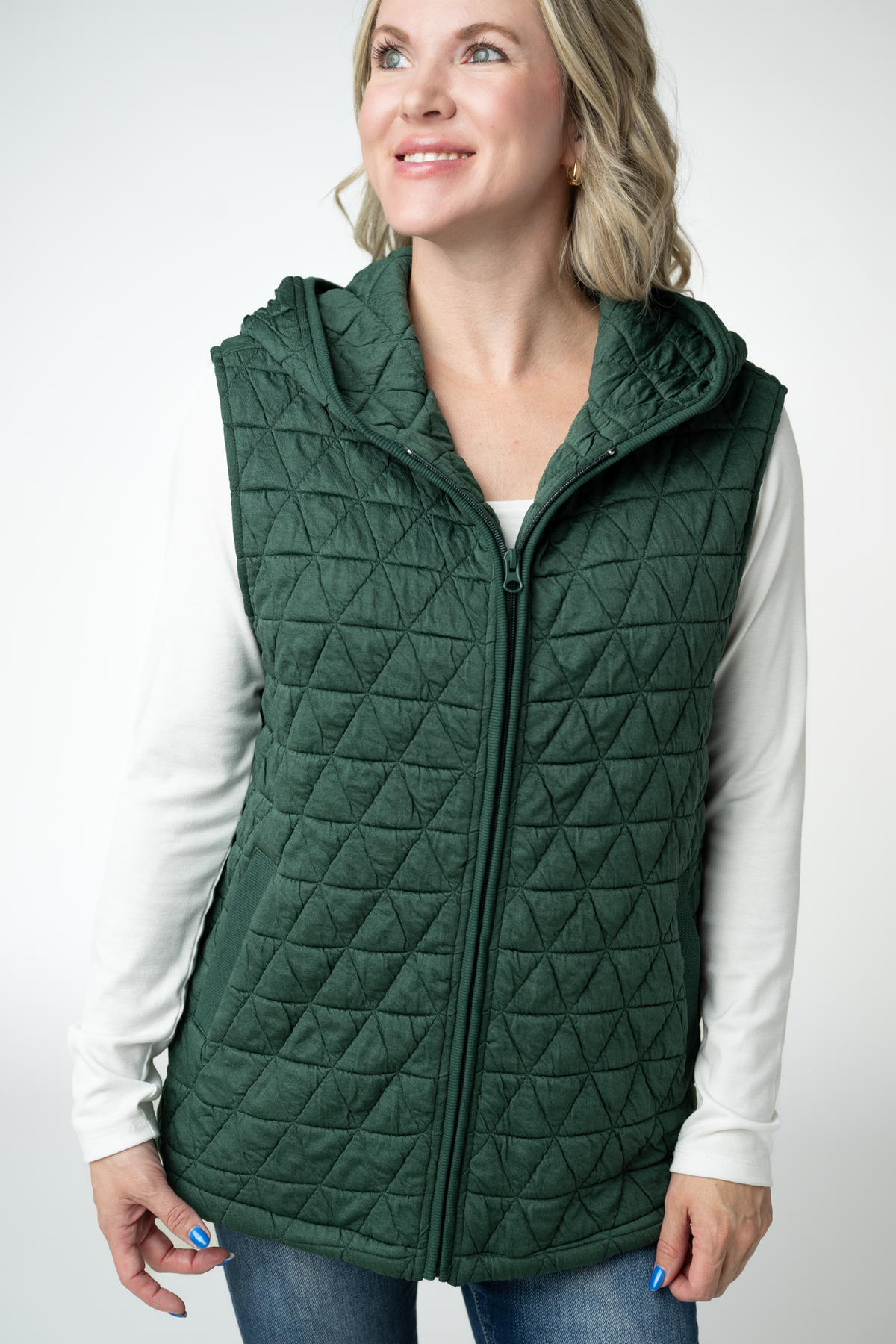 IN STOCK Heather Geometric Hooded Vest - Forest Green