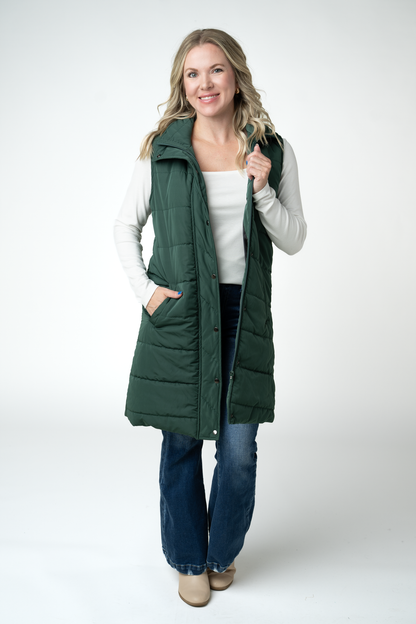 IN STOCK Harlow Long Vest - Evergreen