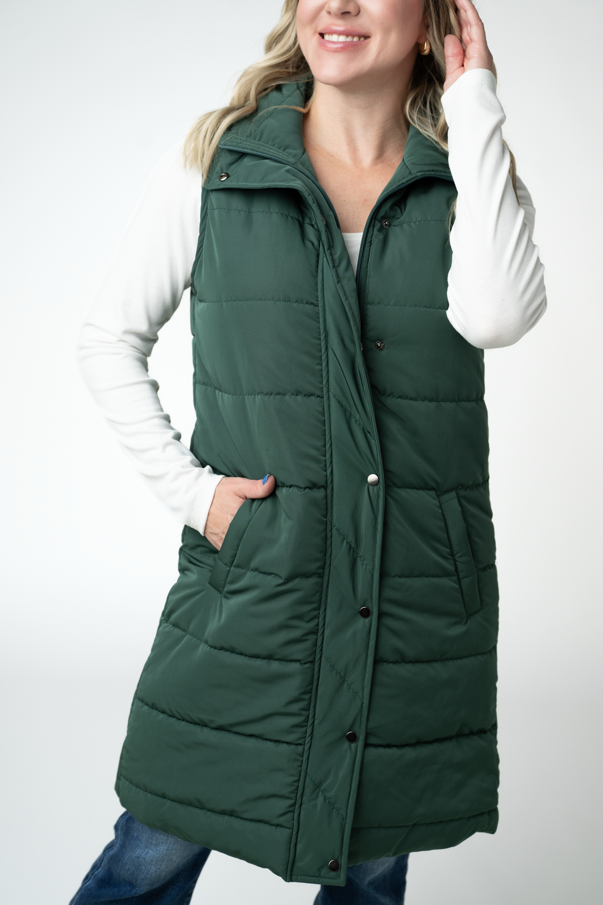 IN STOCK Harlow Long Vest - Evergreen