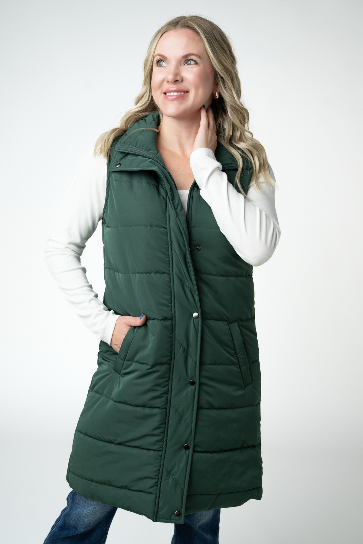 IN STOCK Harlow Long Vest - Evergreen