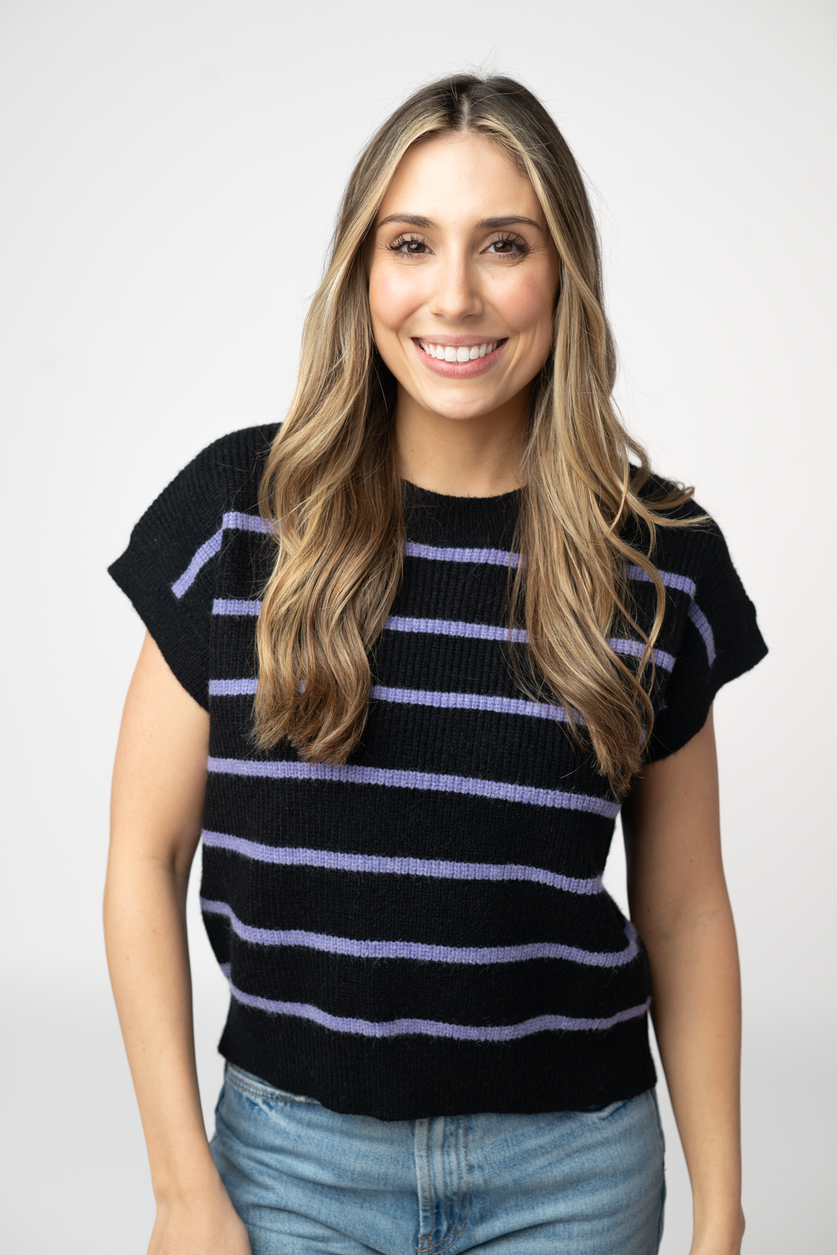 IN STOCK Striped Sweater Top - Black and Purple FINAL SALE
