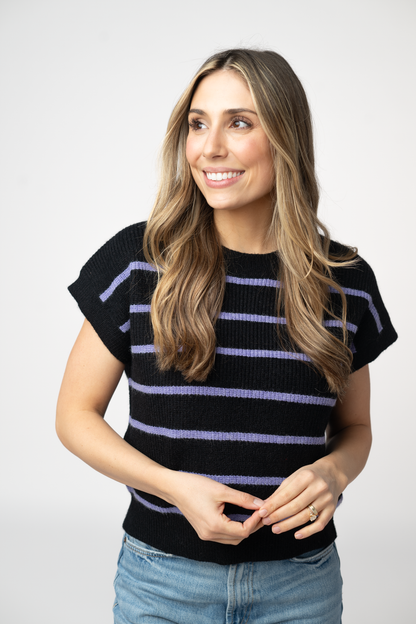 IN STOCK Striped Sweater Top - Black and Purple FINAL SALE