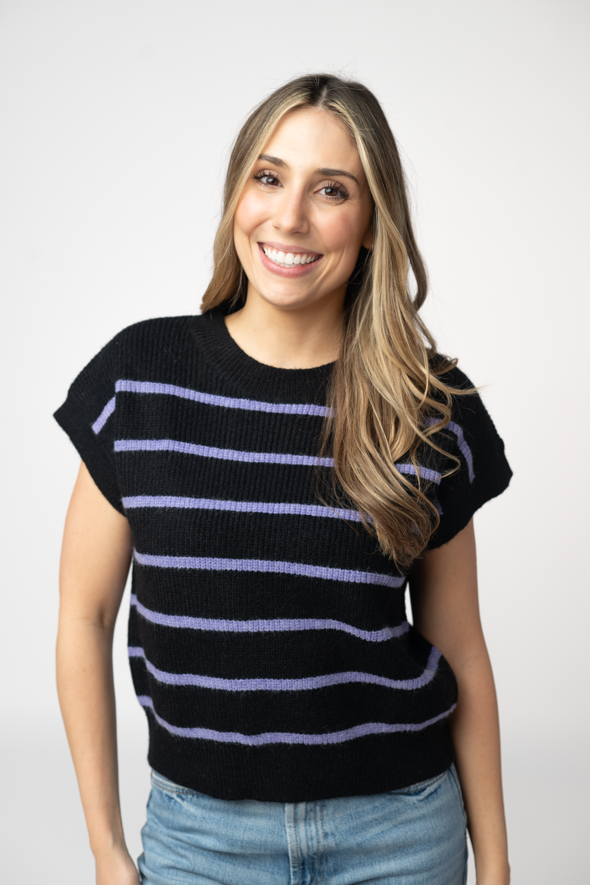 IN STOCK Striped Sweater Top - Black and Purple FINAL SALE