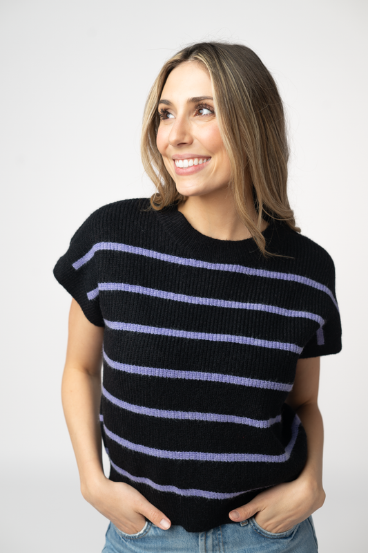IN STOCK Striped Sweater Top - Black and Purple FINAL SALE