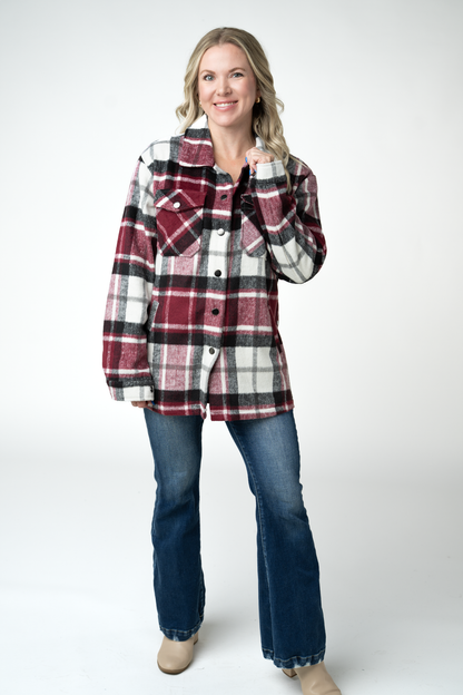 IN STOCK Norah Shacket - Merlot Plaid Mix