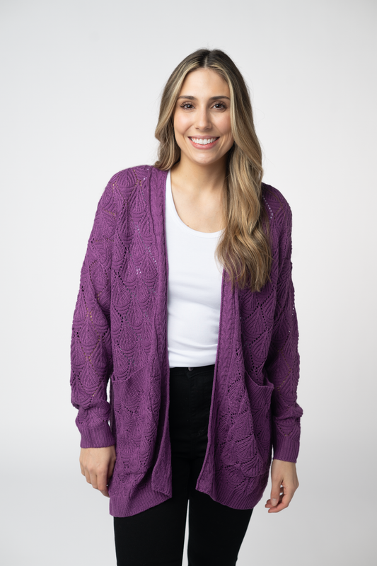 IN STOCK Open Knit Cardigan - Purple FINAL SALE