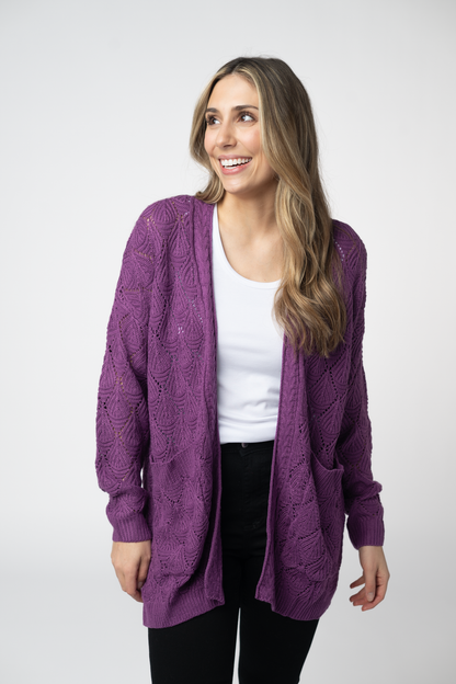 IN STOCK Open Knit Cardigan - Purple FINAL SALE