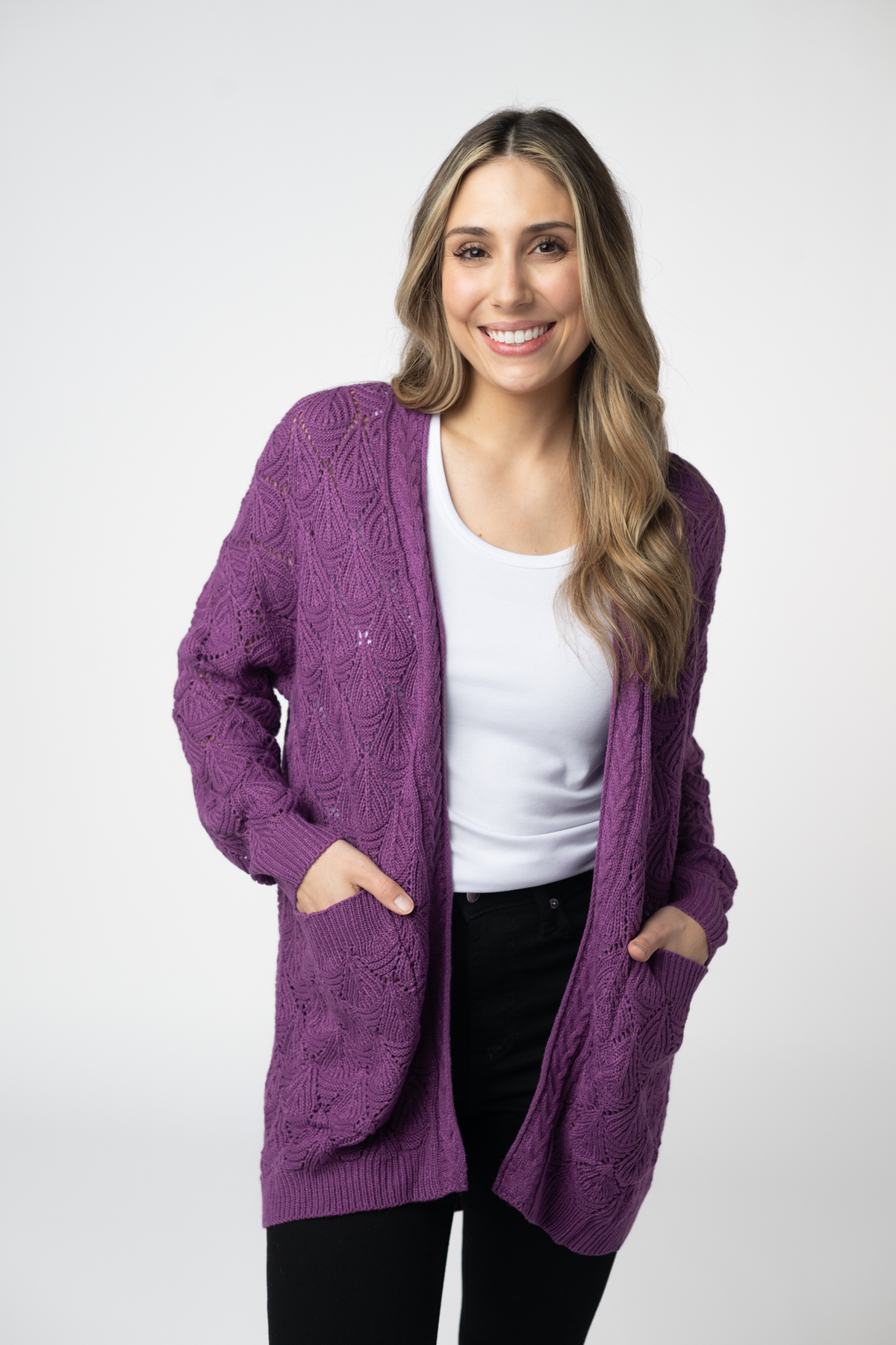 IN STOCK Open Knit Cardigan - Purple FINAL SALE