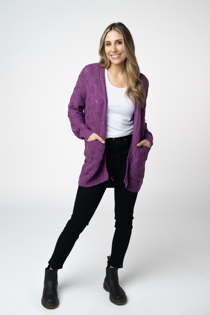 IN STOCK Open Knit Cardigan - Purple FINAL SALE