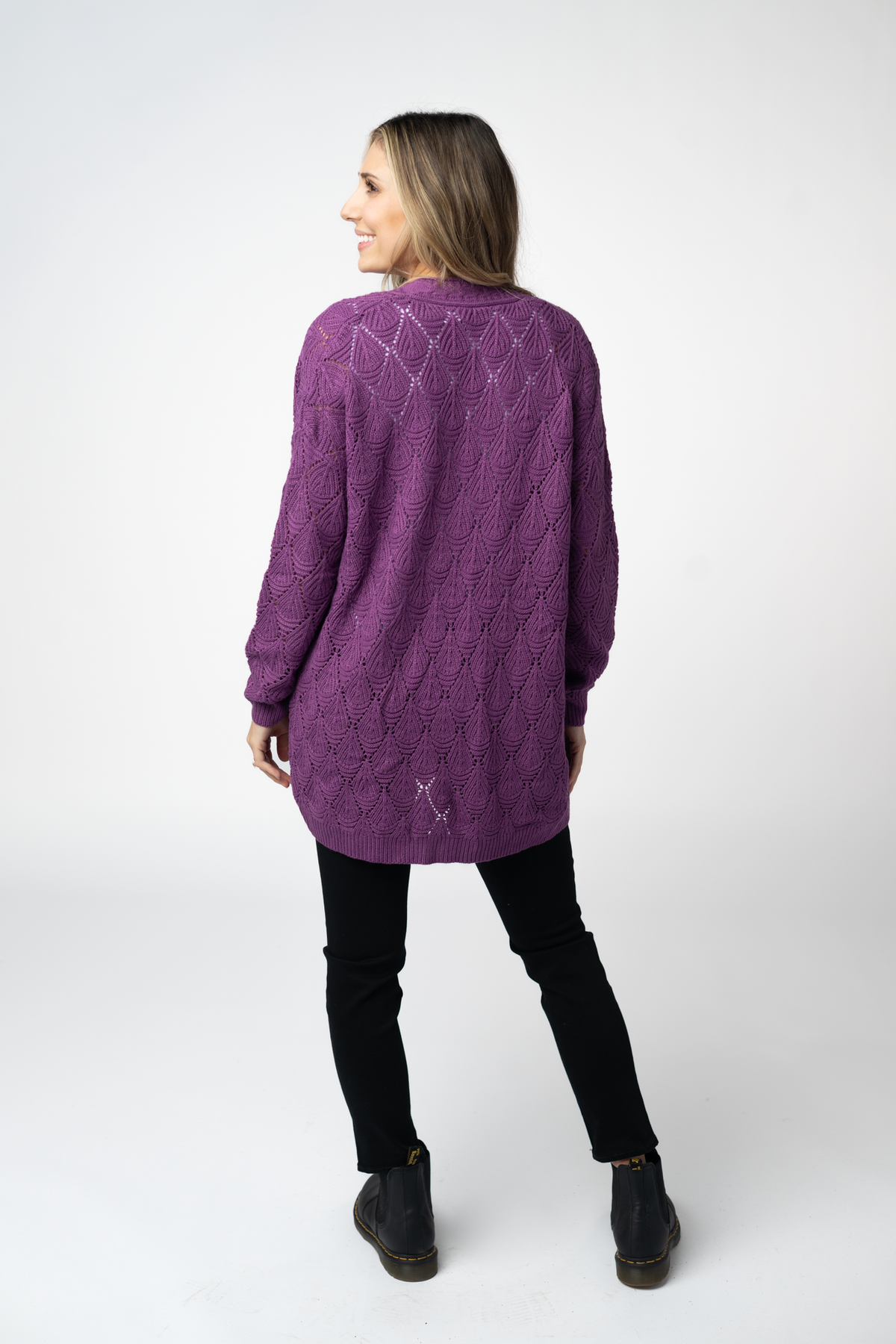 IN STOCK Open Knit Cardigan - Purple FINAL SALE