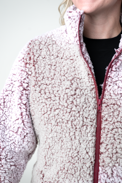 IN STOCK Two Tone Fullzip Sherpa - Cranberry and White