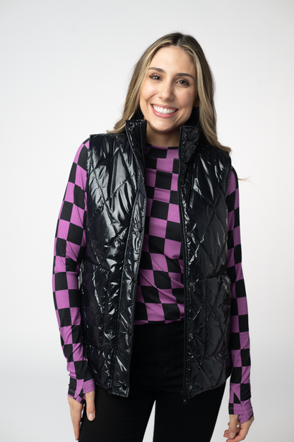 IN STOCK Remy Zip Up Vest - Shiny Black FINAL SALE