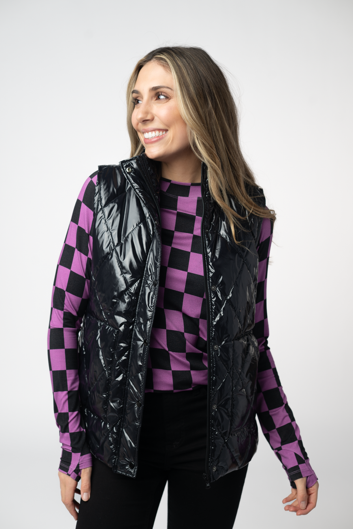 IN STOCK Remy Zip Up Vest - Shiny Black FINAL SALE