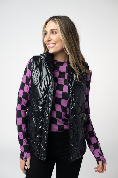 IN STOCK Remy Zip Up Vest - Shiny Black FINAL SALE