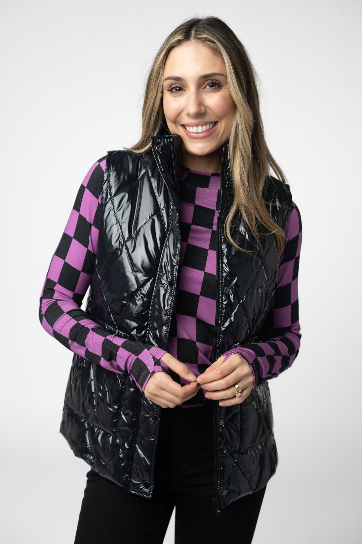 IN STOCK Remy Zip Up Vest - Shiny Black FINAL SALE