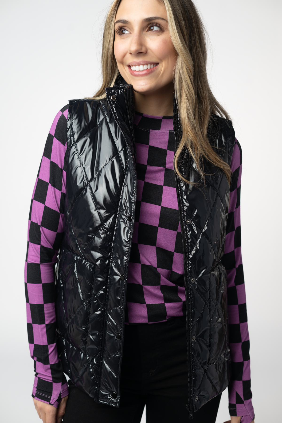IN STOCK Remy Zip Up Vest - Shiny Black FINAL SALE